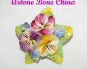 Pansy Brooch  Artone Bone China England  Vintage 1970's 1980's