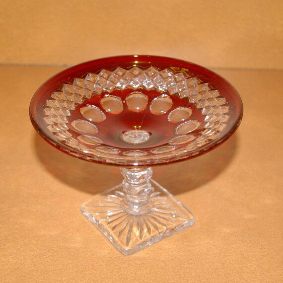 Candy Dish Ruby Red Crystal Glass Signed WG by bettysworld4u
