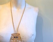 vintage. 60s NAPIER Gold Metal Owl Statement Necklace //