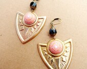 30% OFF COUPON SALE - Vintage Brass Shields Earrings