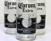 Recycled Corona Extra Beer Bottle Drinking Glasses, Hand Cut, Smooth Edge (Set of 5)