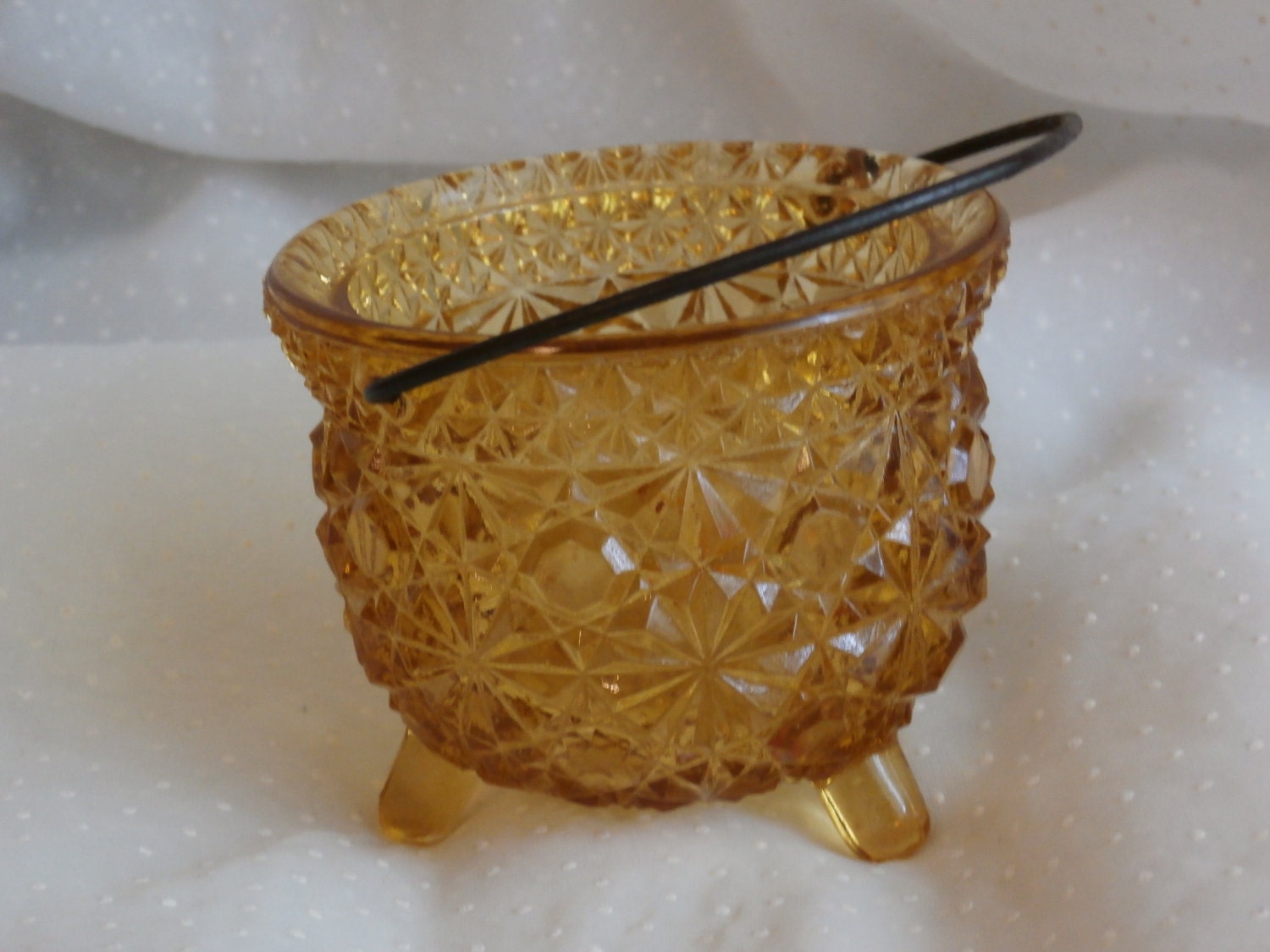 Amber Button Daisy Glass Cauldron Great for Halloween