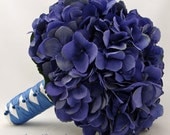 Wedding Bouquet Blue Silk Hydrangea Groom's Boutonniere - Silk Flower Bridal Bouquet - Choose Your Custom Color Silk Flower Hydrangea