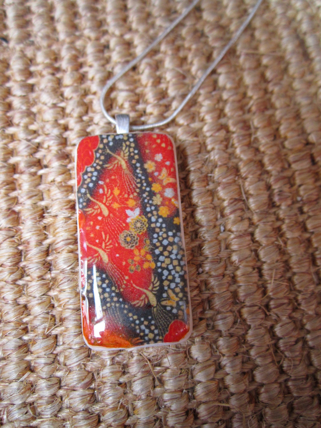 Japanese Origami or kimono design. Domino pendant
