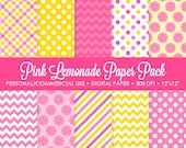 Pink Lemonade Digital Printable Paper Pack - For Commercial or Personal Use