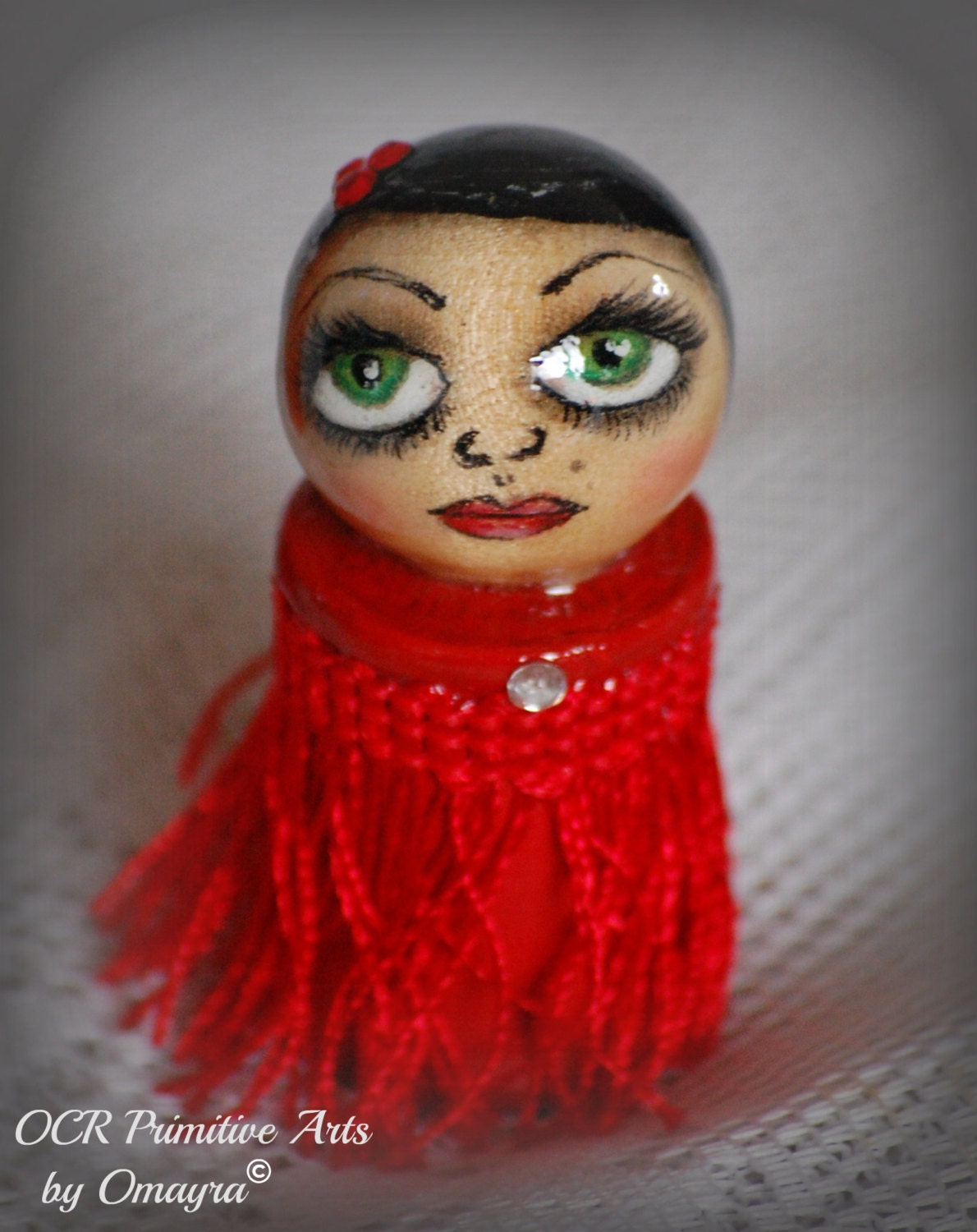 SALE Ruby Kokeshi  flapper vintage wooden spool doll Mixed Media  by Omayra Limited time sale