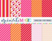 Pink Red and Orange Polkadots and Stripes- Digital Paper Pack for Personal or Commercial Use Il_170x135