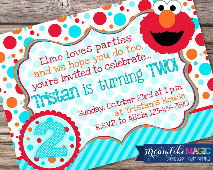 Printable Party Invitation-Elmo Blue Orange and Red Design Il_570xn