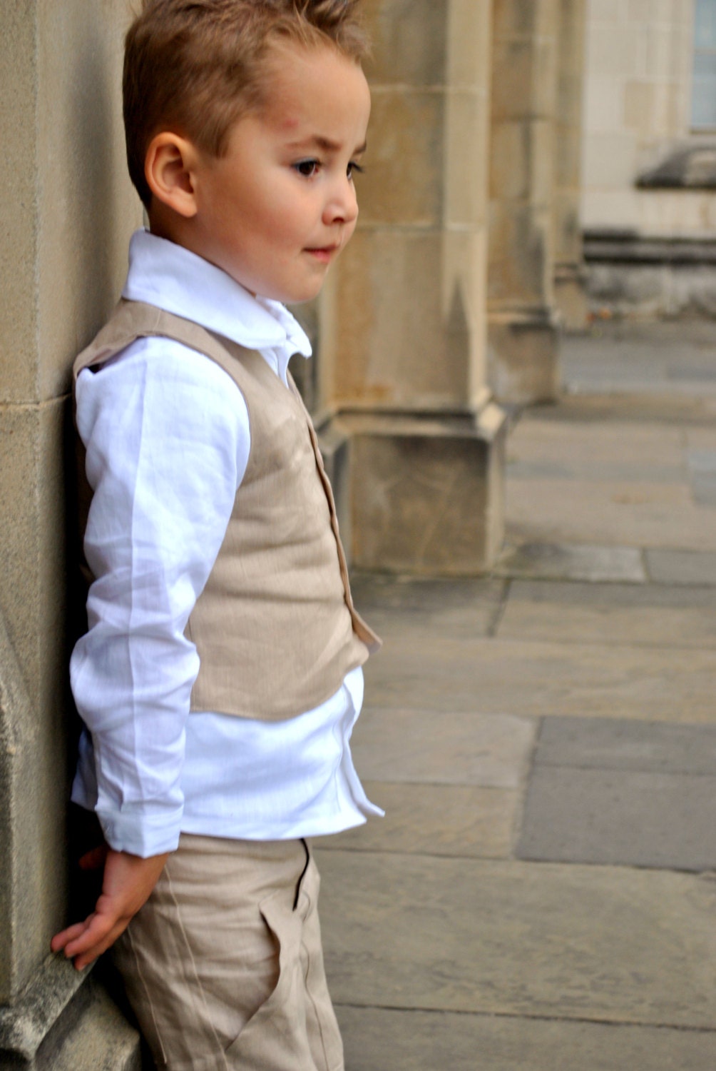 boys linen vest l size 5 l special occasion vest in French beige Irish linen l handmade l Made to Order l RESERVED