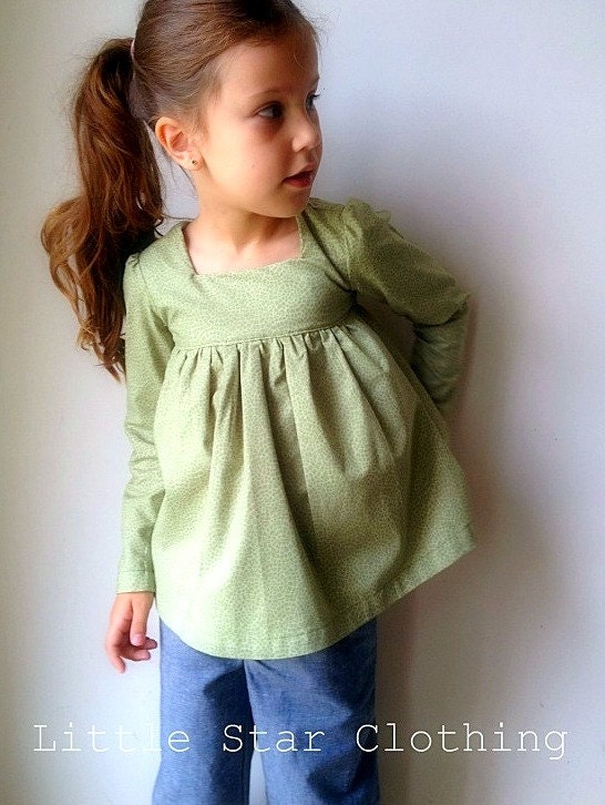 girls blouse l size 6 l long sleeved prairie blouse in sage green l handmade l Ready to Ship