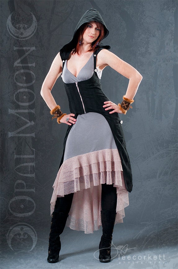 The Underbust Holster Vest w/ Pockets & DETACHABLE Hood in Black Stripe by Opal Moon Designs (Size XS, S, M, L)