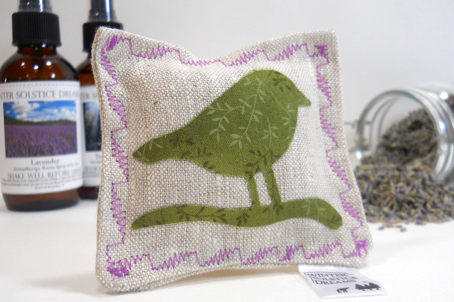 Small Linen Chickadee Sachet - Organic Lavender or Maine Balsam Fir - French Lavender Sachet