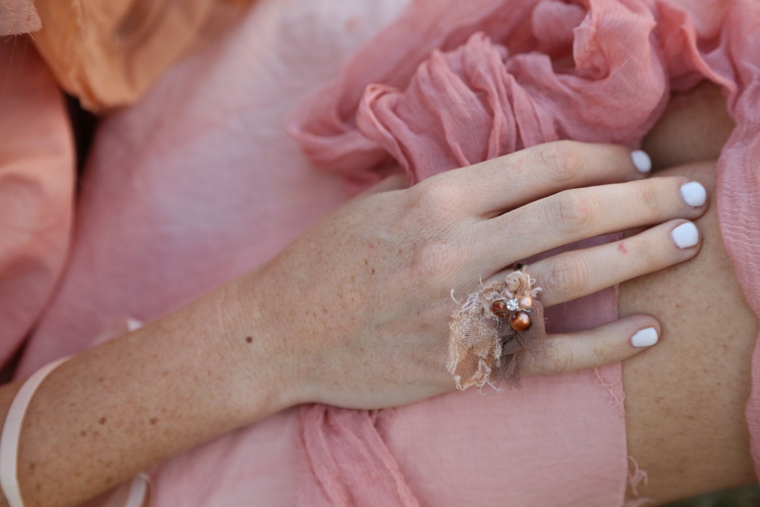 Cocoa Silk and lace Textile Ring. Vintage lace statement ring. Unconventional ring. Experimental Accessories