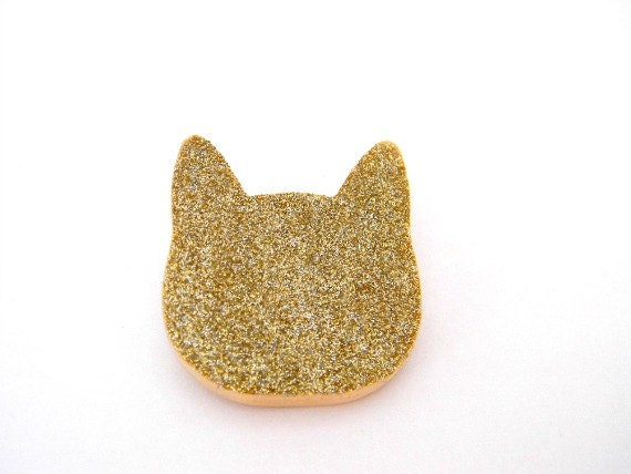 glitter cat face brooch wooden animal brooch