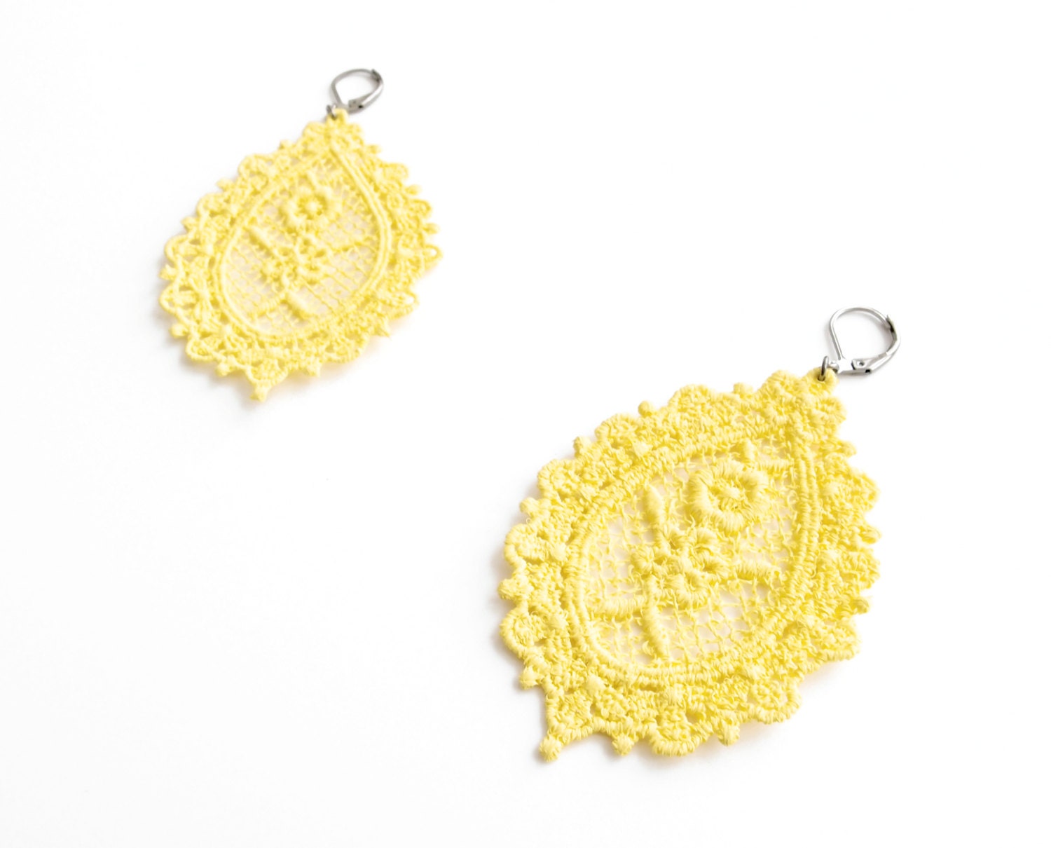 Yellow Lace Earrings - Finnea - Lace Jewelry - Bright Yellow Bridesmaid Statement Earrings