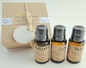 Massage and body Oil Gift Set Cure Relieve Uplift Pure Natural Aromatherapy 75% Organic Vegan with Clay Gift Tag