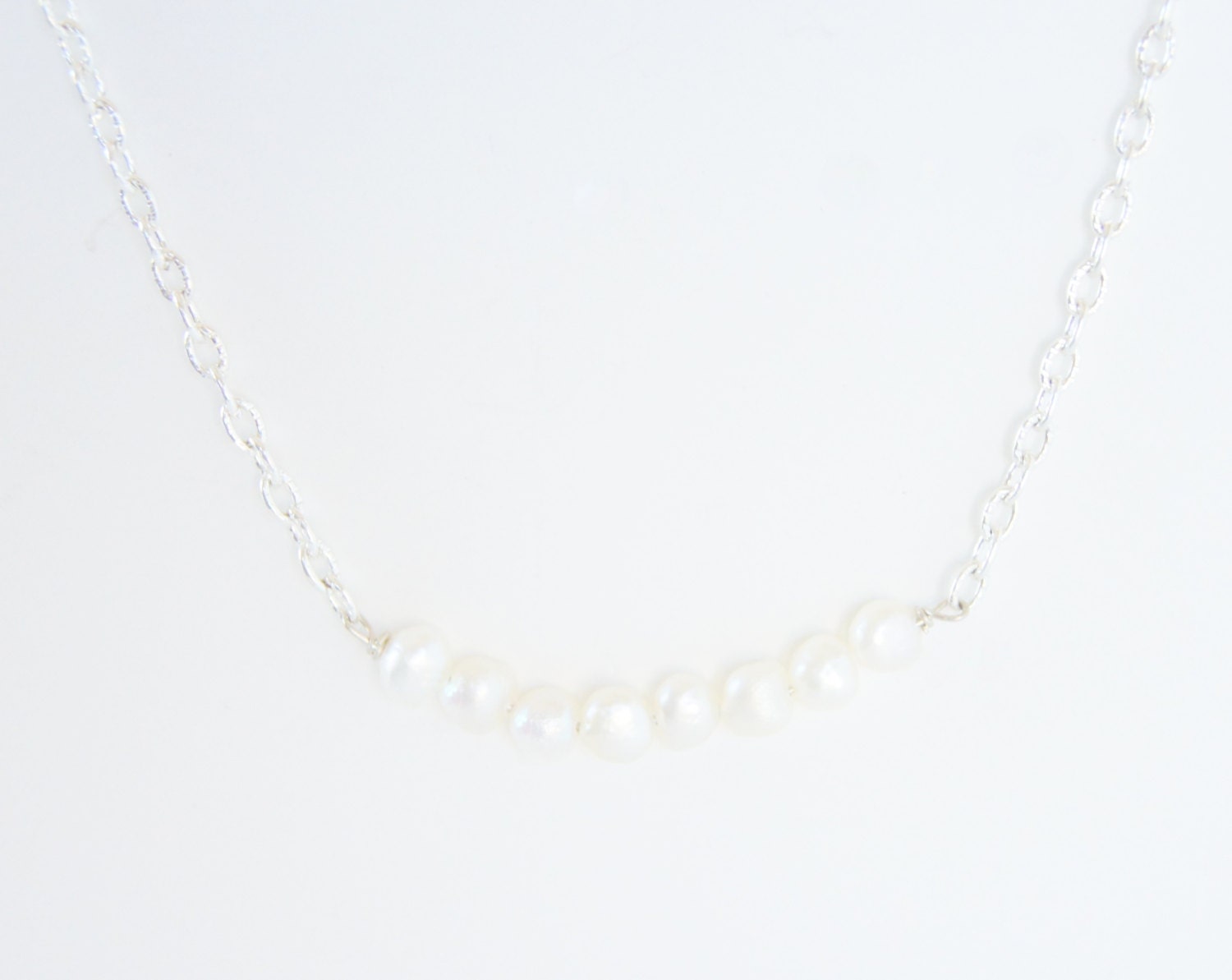 White Freshwater Pearls Silver Plated Necklace, Simple, Dainty, Wedding Jewelry, Bridesmaids, Bridal Jewelry, Women's Fashion