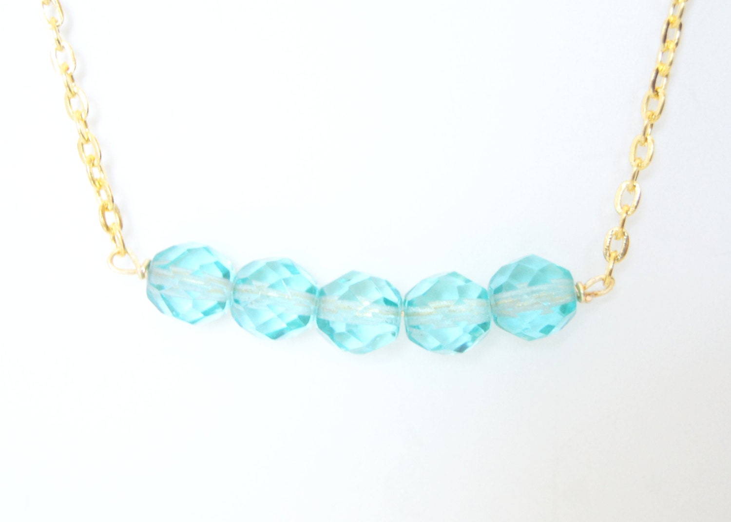 Aqua Faceted Glass Gold Plated Necklace Blue, Women's Fashion, Simple
