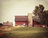 Red Country Barn Photograph - landscape farm summer green rustic country burgundy brown russet field 8x10