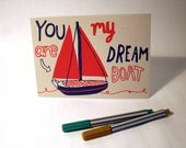 Dreamboat screen printed postcard