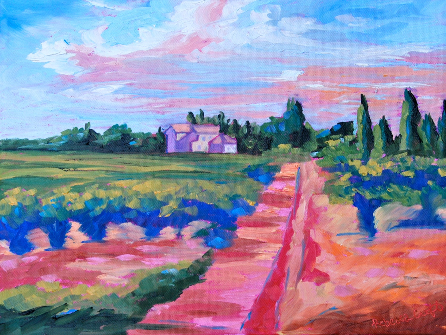 12 x 16 Impressionist Original Fine Art Italian Tuscany Landscape by Rebecca Croft