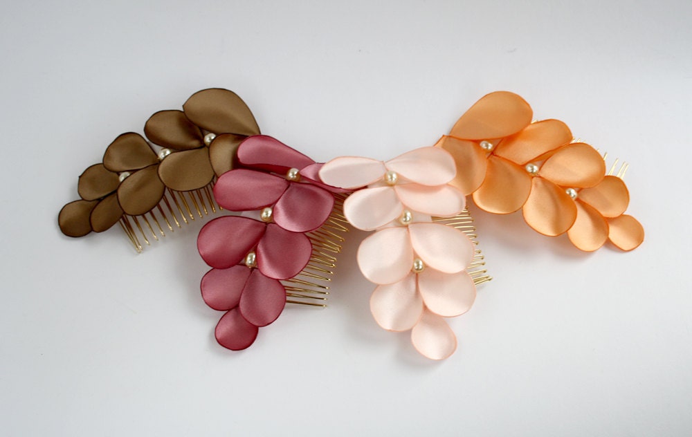 Troy Bridemaids Hair Combs, Bride and Bridesmades Hair Accessories, Bridesmades Haircombs made of satin leaves and pearls Greek inspired