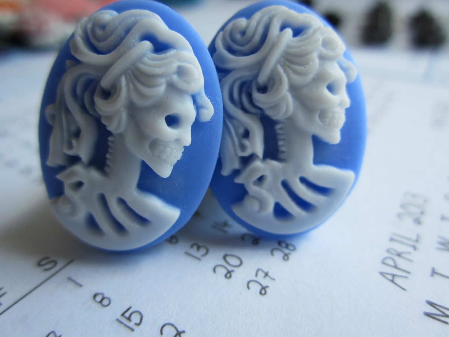 Plugs-Gauges-Blue and White Lolita Skulls