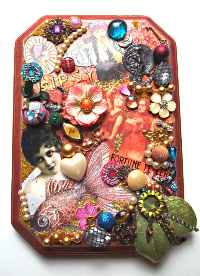 Gypsy Assemblage Plaque, Vintage Modern, Mixed Media, Art, Wall Hanging