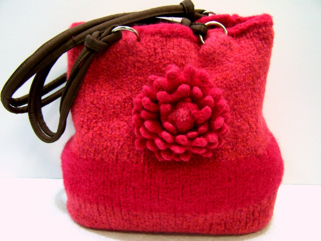 Felted Wool Purse, Knit Purse, Handbag Knit in Poppy Red, Coral Red Purse, Mothers Day
