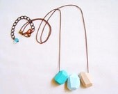 SUMMER SALE Turquoise Blue Geometric Necklace - Pastel Ombre - turquoise, blue, tan - Rare Diamonds Collection