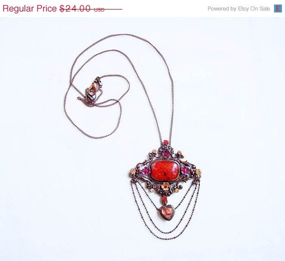 SUMMER SALE Enameled Flower Bouquet Necklace, Layered Statement Vintage Pendant Necklace