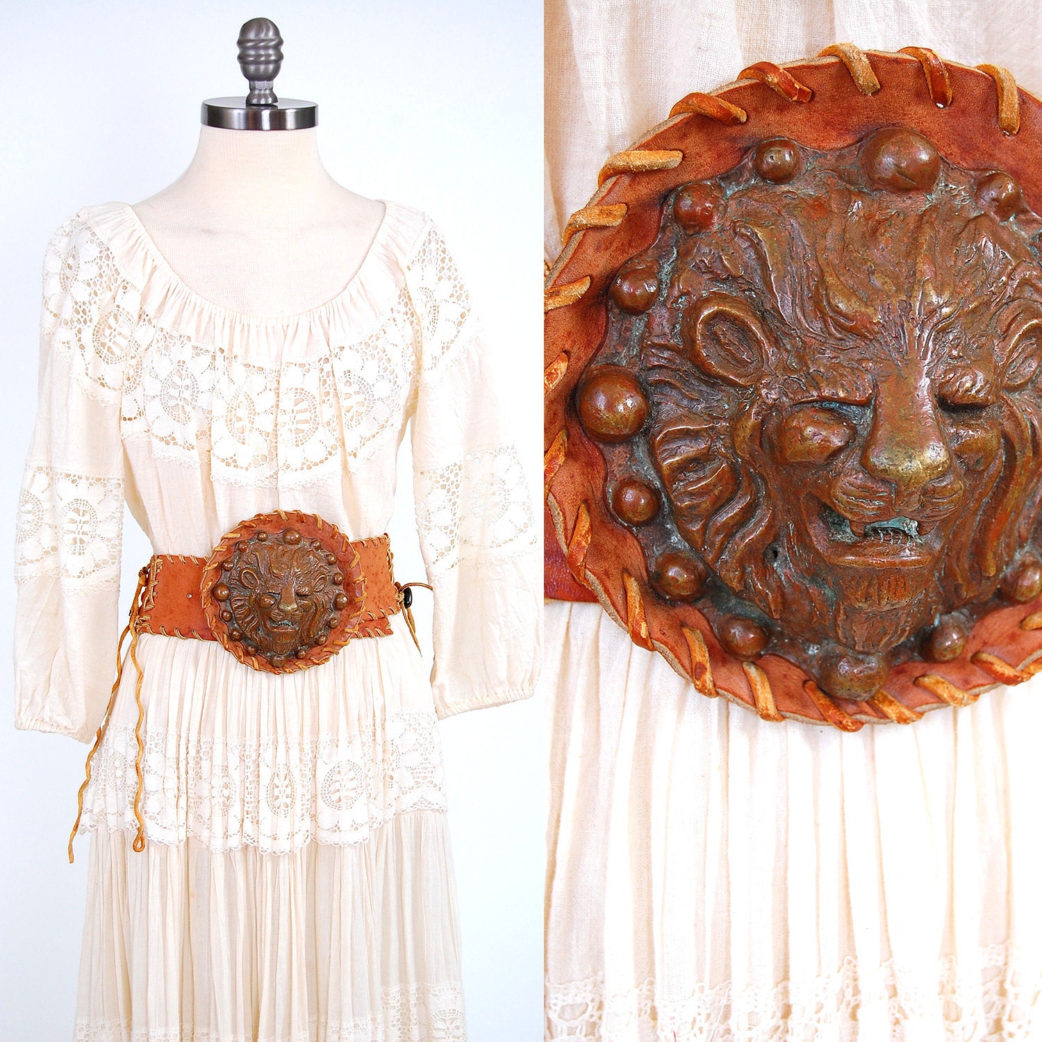 Vintage solid bronze LION HEAD belt / Statement piece