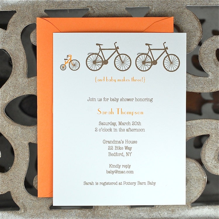 Bicycle Baby Shower Invitation / Shower Invitations - Baby In Tow Bicycle Themed Invites