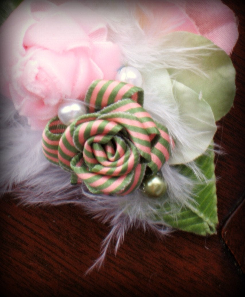 Vintage Style Embellished Pink Velvet Rose Hair Clip or Coat Pin
