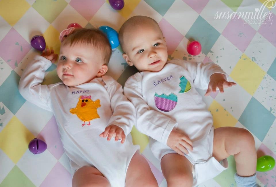 Happy Easter Chick and Easter Egg TWIN onesie or t-shirt set for TWINS or SIBLINGS, perfect for Easter Egg hunts