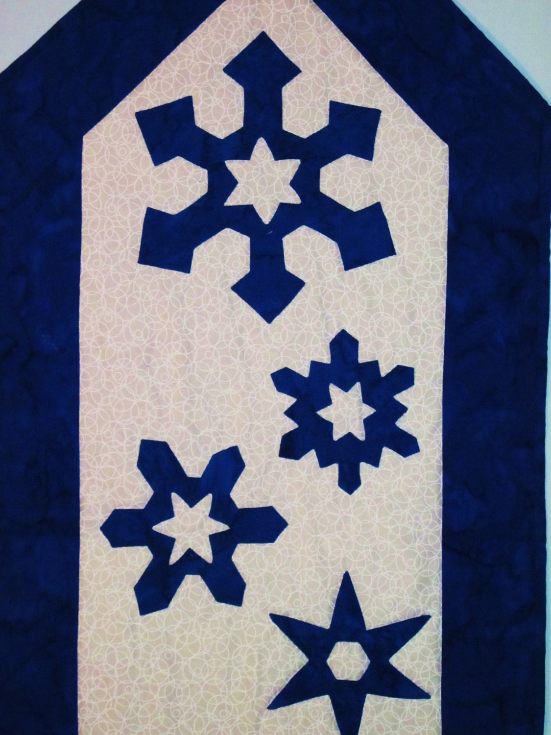 Quilted Winter Snowflake Table Runner Cobalt Blue and White