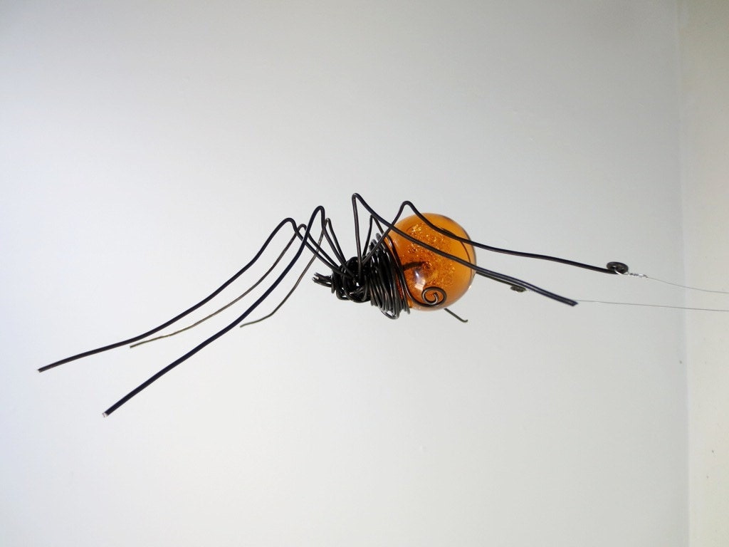 Metallic Orange Sun Catcher Window Spider Hanging Art, Made to Order