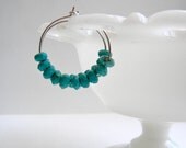 Turquoise and Hoop Earrings.  Sterling Silver.
