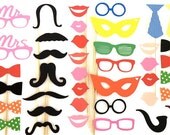 XXL Photo Both Props Large Party Pack of 40 with Mr and Mrs Glasses Wedding Photo Booth Props Party Decorations Party Supplies Mustache