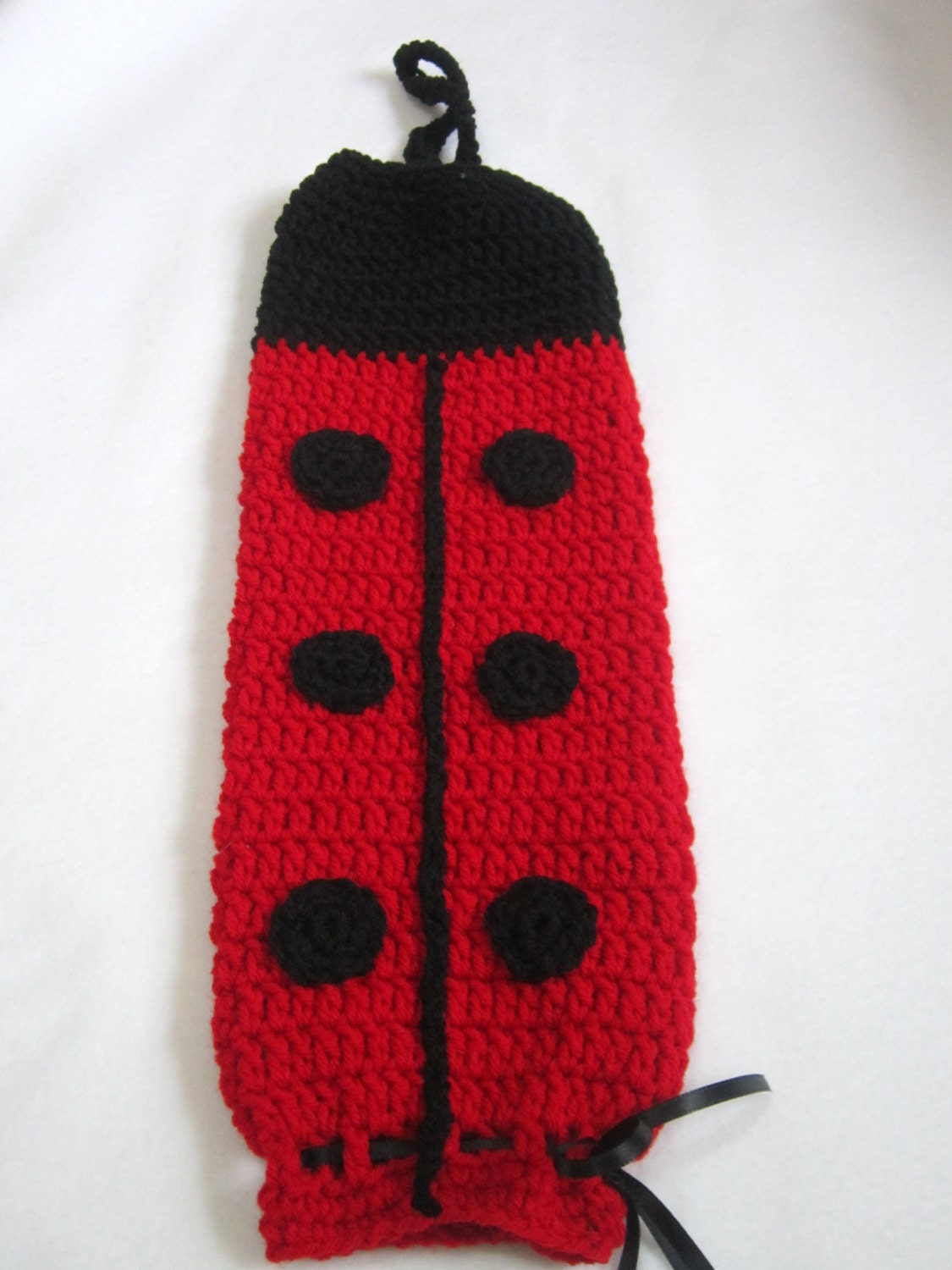 Crochet Plastic Bag Holder Ladybug Red and Black