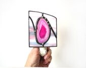 Stained glass night light, funky modern hot pink, contemporary abstract geode nightlight