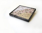 Vintage fabric and lace stained glass brooch pin, romantic country fashion unique gift for her