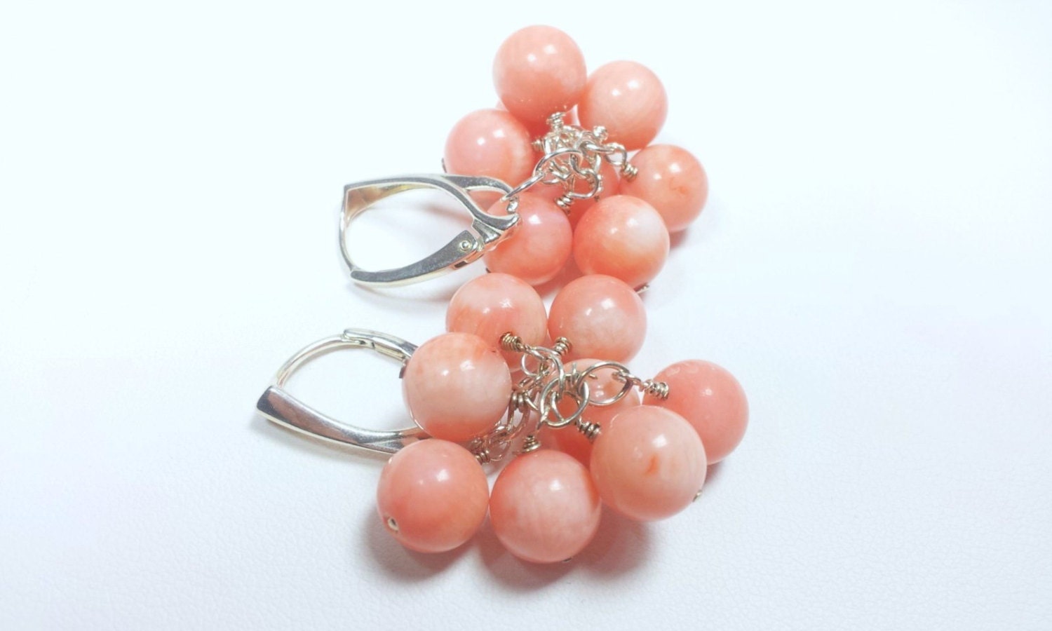 Peach Cluster Earrings - Romantic - Sterling Silver - Summer Colors