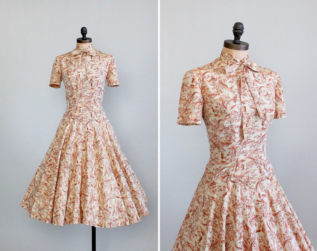 Vintage 1950s Dress : 50s Silk Toile New Look Dress