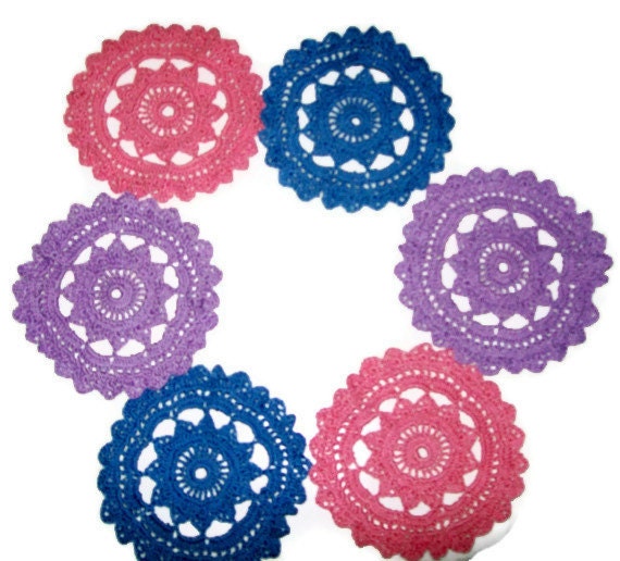 Colorful Crochet Doilies/Coasters Set Of 6
