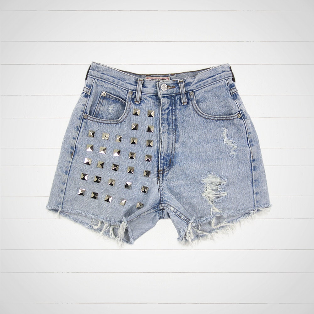 Studded Shorts / Vintage Guess High Waisted Denim Shorts Cut Offs / 27 Waist