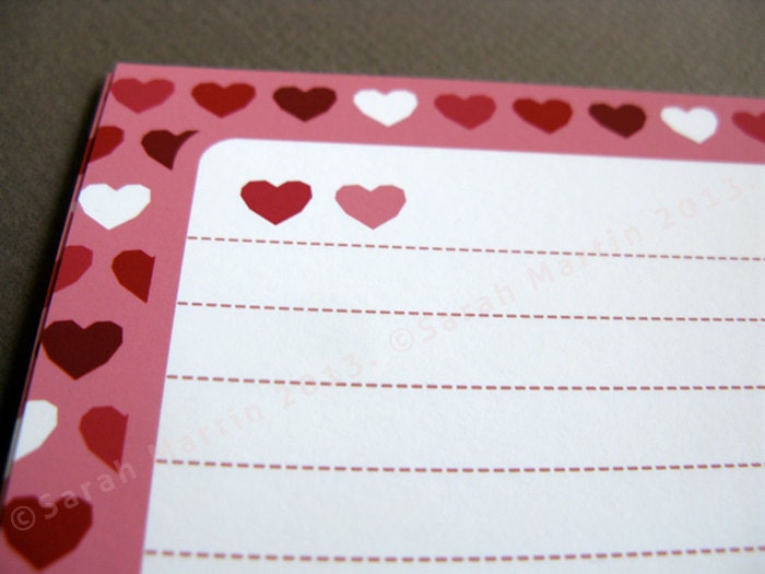 Two Hearts - - Little Stationery Sheets - Valentines - Love Letters - Cute - 5x7 Sheets - Pack of 8 with Envelopes