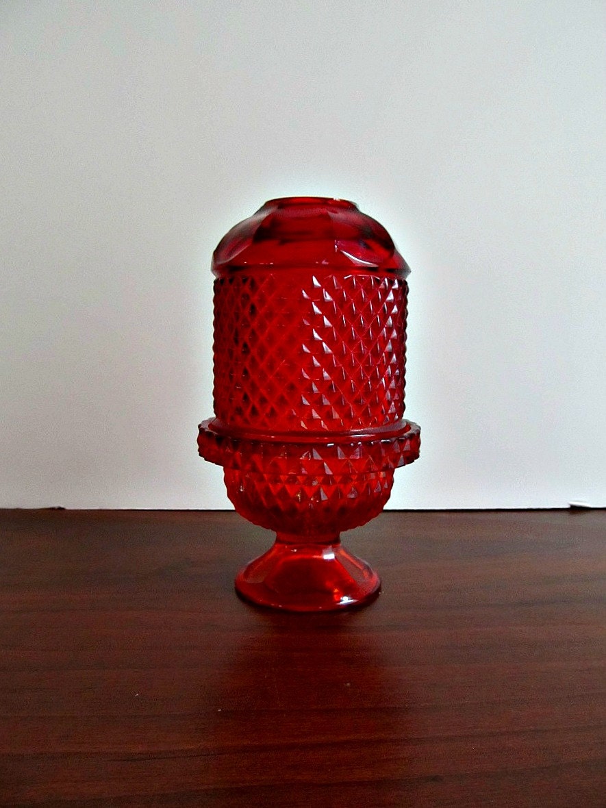 Red Fairy Lamp - Vintage Fenton Glass Candle Holder - Holiday Christmas Home Decor