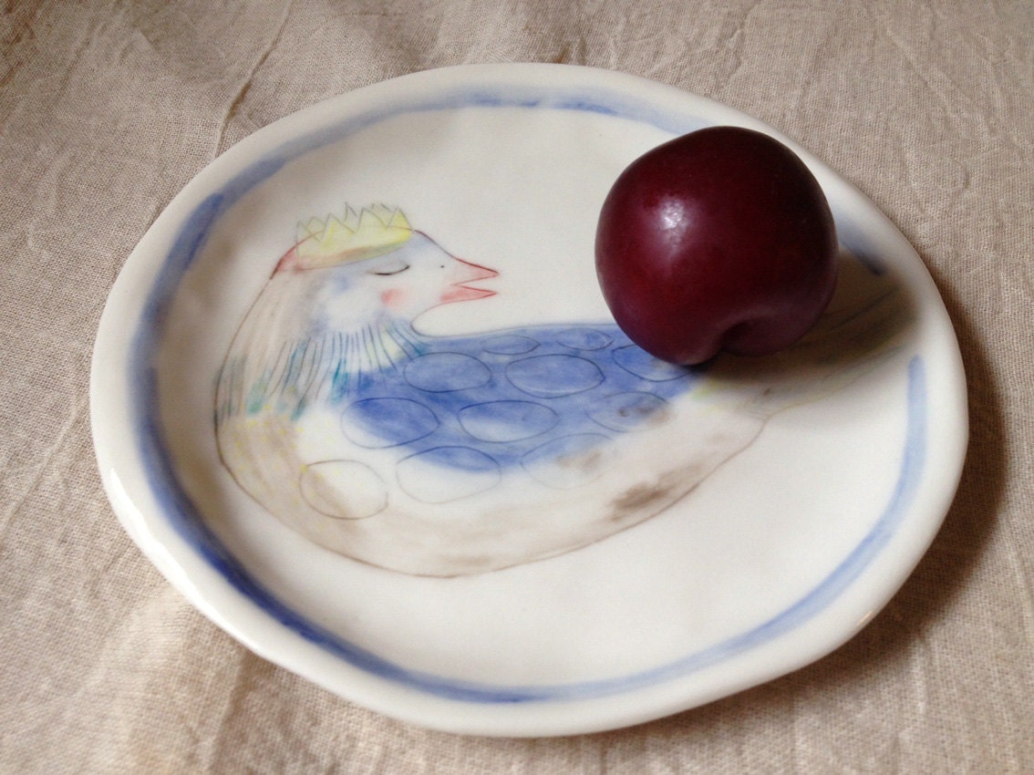 RESERVED   Porcelain Dessert plate 21 : "Princess with blue wings"