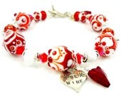 Valentine Bracelet, Charm Bracelet, Lampwork Bracelet, Glass Bracelet, Beaded Bracelet, Beadwork Bracelet, Valentine Jewelry